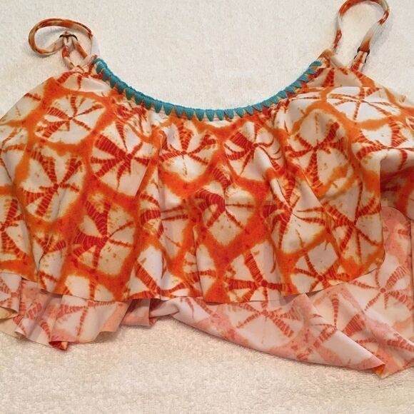 Hobie Medium ruffle bikini top Orange turquoise - Picture 1 of 8